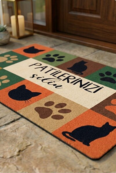 SoGood Concept Pop-Art Cat Design Brown "Wipe Your Paws" Doormat - Digital Pr...