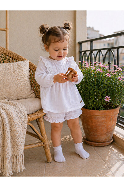 Begisa Kız Bebek Çocuk Yazlık Elbise Müslin Önlüklü Şortlu Takım 22410