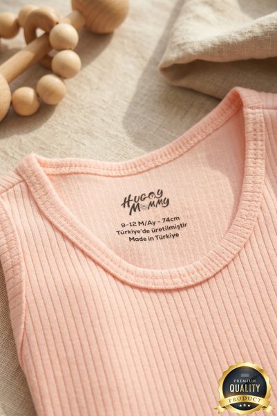 Huggy Mommy Premium Corded Fabric 100% Organic Cotton 3-Piece Baby Girl Undershirt Bodysuit Sleeveless Badi Set with Snap Fasteners