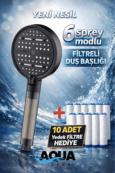 Aqua Sara 6 Fonksiyonlu Filtreli Duş Başlığı (10ADET Yedek Filtre)| Su Arıtma...