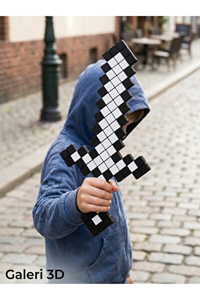 G3D Minecraft Kılıç Figürü 25cm - Oyuncak Dekoratif Model- Piksel Kılıç- Siya...