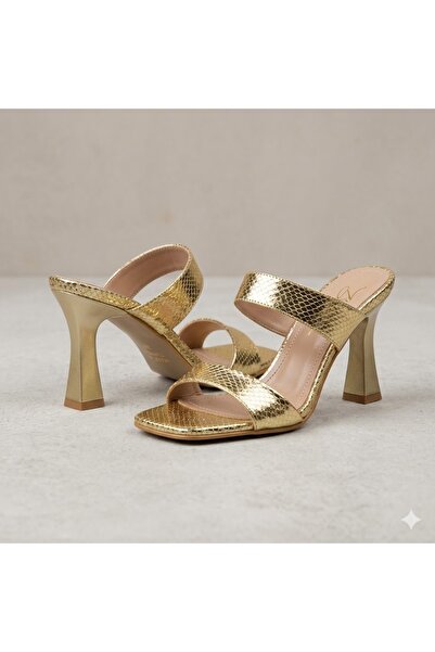 KİNDEP Kindep Limo Two Band Women's Evening Dress Heeled Slippers Gold