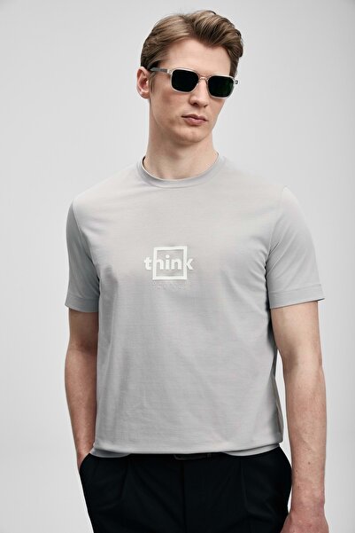 Lufian 111020310 Thınk Modern Graphic T-Shirt Muška majica SIVA