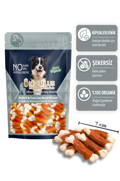 NOBİLUS Tavşan ve Kalsiyum Kemik Sargılı Köpek Ödül Maması 80 Gr