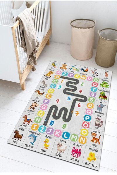 PINKIE HOME Dijital Baskı Kaymaz Taban Makinede Yıkanabilir Eğitici Taş Beyaz...