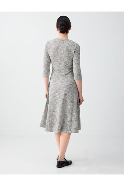 Jimmy Key Rochie midi gri melange slim croială guler rotund cu mânecă lungă jacard