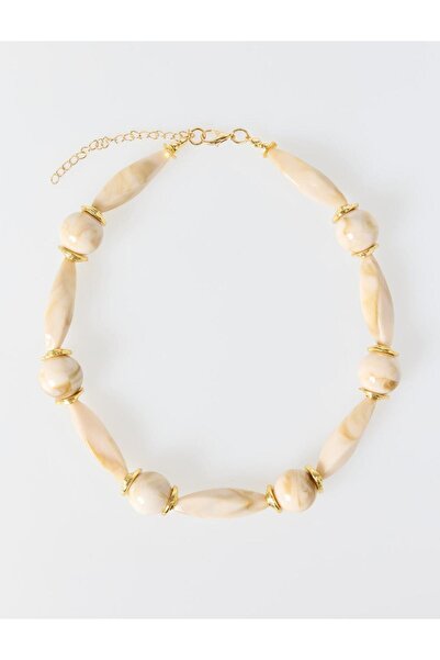 Jimmy Key Beige Marble Patterned Adjustable Bead Necklace