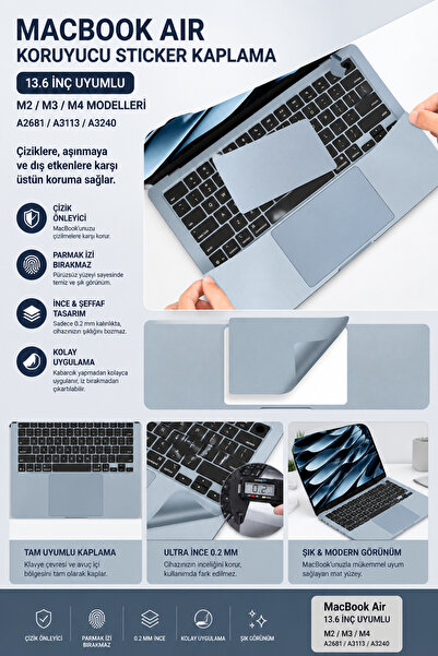 Mcstorey MacBook Air M2-M3-M4 Kılıf 13.6 inç Sticker Kaplama A2681 A3113 A324...
