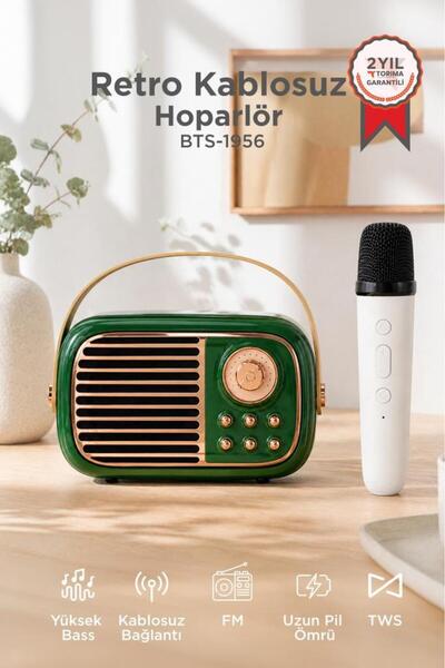 Torima Bluetooth Hoparlör Nostaljik Radyo Mikrofonlu Rgb Işıklı TWS USB TF Sp...