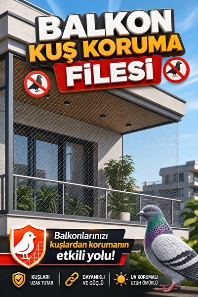 viyolmarketim 2x4 m Balkon Kuş Koruma Filesi | 12’li Montaj Seti Dahil | UV D...