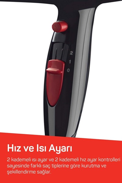 Arzum AR569 Linda Saç Kurutma Makinesi 2 Hız Ayarı, Soğuk Hava ve Difüzör, 2000W, Siyah
