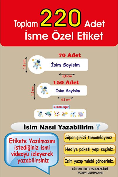 cabuk baskı 210 Adet Isimli Okul Etiketi Kalem Defter Etiketi Özel Isim Yazıl...