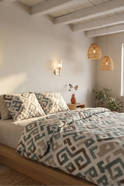 Menderes Home Cotton Collection Kışlık Pazen Tek Kişilik Nevresim Seti Geo Harmony