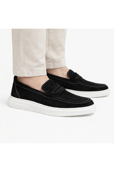 Shubuu Men's Black Genuine Leather Laceless Daily Casual Shoes Comfort Sole 2...