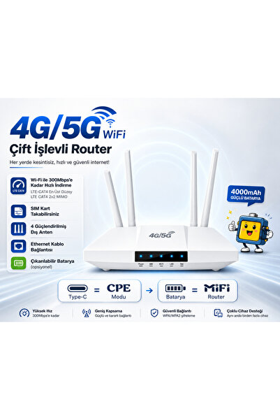 qasul 4G/5G SIM Kartlı WiFi Router 300 Mbps 4 Antenli Modem Taşınabilir Şarjl...
