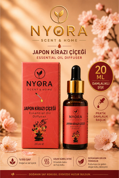 NYORA Japon Kirazı Çiçeği Sakura 20 ml Damlalıklı Difizör ve Buhurdanlık Esan...