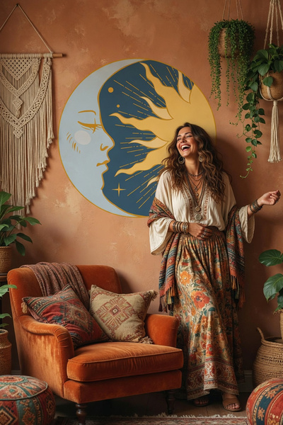 Kt Grup Boho Güneş ve Ay Salon Oturma Odası Ve Antre Modern Duvar Sticker
