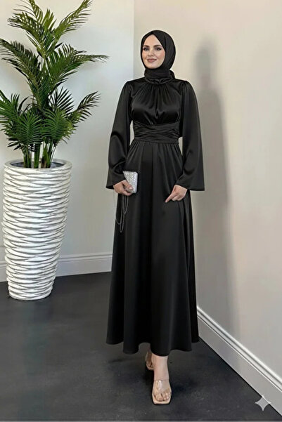 eren büyük beden Rochie de seara din satin cu centura Hijab