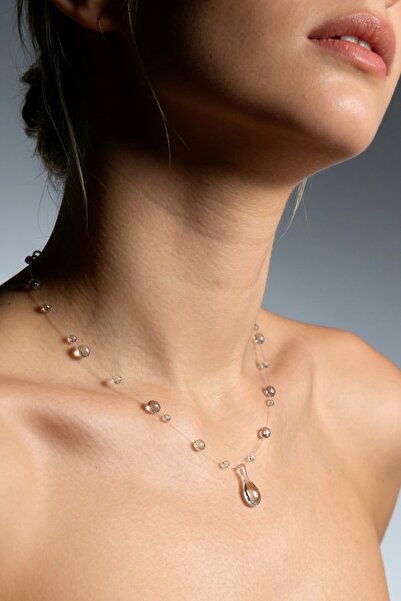 Blob Design Blob Handmade Drop Necklace - Minimal Ghost Choker with Invisible String