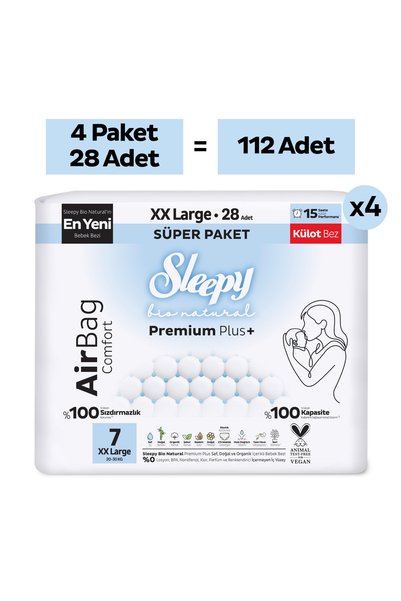 Sleepy Bio Natural Premium Plus Airbag Comfort Ultra Package Panty Diaper Size 7 Xxlarge 112 Pieces