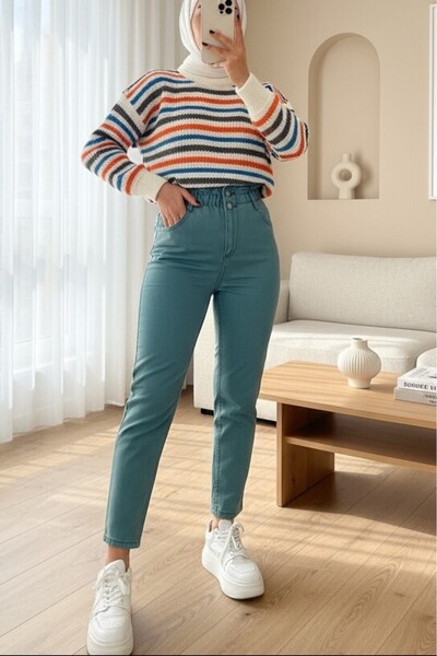 HİJABAYA Elastic Waist, High Waist, Buttoned, Double Pocket, Hijab-Friendly J...