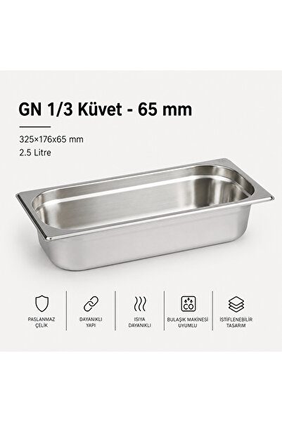 Natsan Paslanmaz Çelik Gastronom/gastronorm Küvet Gn 1/3-65 (32,5 X 17,6 X 6,...
