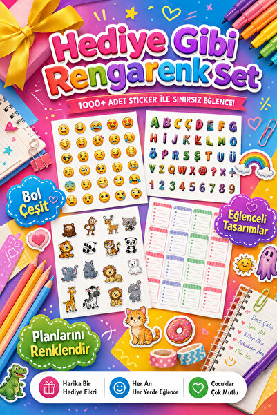 cabuk baskı 1000+ Adet Mega Sticker Seti 16 Sayfa A5 Ajanda Defter Etiket Seti