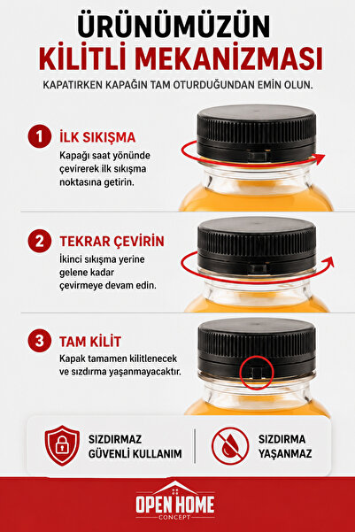 Open Home Concept 10 Adet Smoothie Detoks Şişesi Şeffaf Plastik Sızdırmaz Kapak Köşeli Meyve Suyu Şişesi 250 Ml