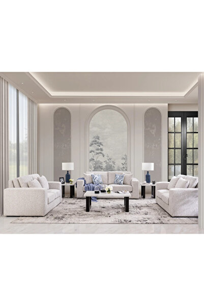 Midas Furniture طقم أريكة من الشينيل 3 قطع بلون بيج