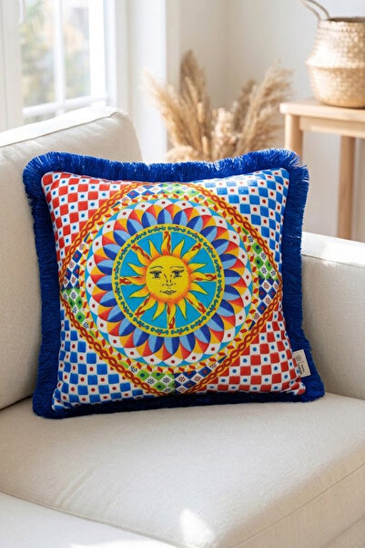 Alseko Concept Husă de pernă pătrată cu ciucuri Saks, model soare 43x43cm