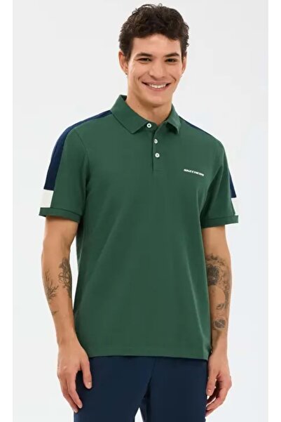 SKECHERS S221047 M Color Block Detail Polo Yaka T-Shirt Erkek Tişort YEŞİL