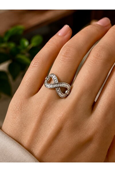 VEGALUXE Steel Infinity Ring with Zircon Stone, Non-Tarnish, Adjustable to Fi...
