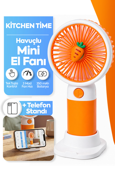 Kitchen Time Havuç Tasarım 3 Kademeli Sessiz Mini El Masa Fan Vantilatör Turb...