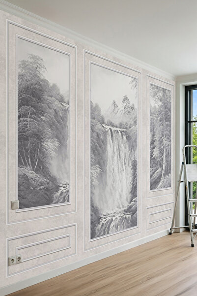 dreamwall Duvar Çıtası ve Şelale Manzaralı Mono Yağlı Boya Görünümlü Tekstil ...
