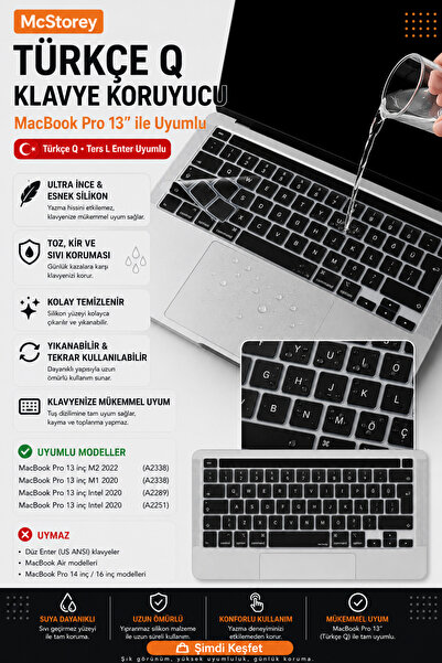 Mcstorey Macbook Pro Kılıf 13inç M1-m2 Klavye Koruyucu (TÜRKÇE Q) A2338 A2251...