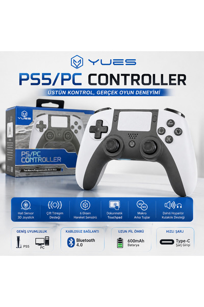 YUES PS5 DualSense Kablosuz Oyun Kolu | Titreşimli, Şarjlı ve PS5 Tam Uyumlu ...