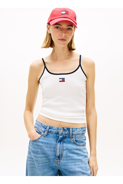 Tommy Jeans Ekru Kadın T-Shirt TJW SLIM BADGE STRAPPY TOP