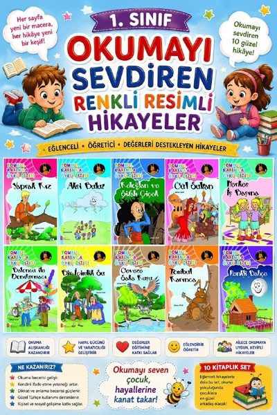 Ata Yayıncılık 1. Sınıf Okumayı Sevdiren Renkli Resimli Hikayeler 2 - 10 Kitap