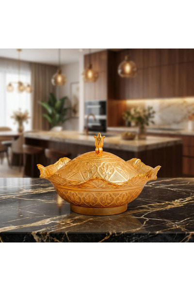 Generic وعاء سكر نحاسي أنيق على الطراز العثماني مع غطاء - لون ذهبي ساحر، تصمي...