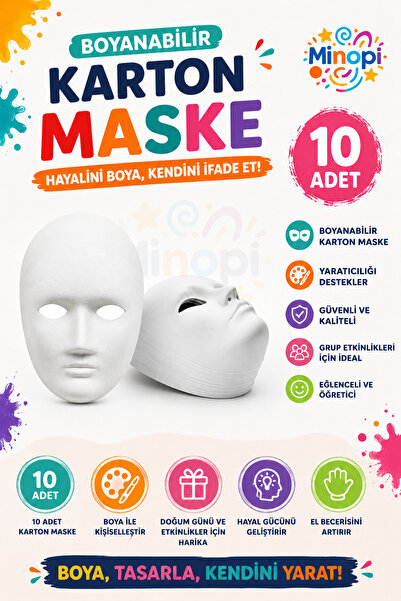 Minopi 10 Adet, Karton Maske, Boyanabilir, Eğitici Maske Boyama, Etkinlik Ve ...