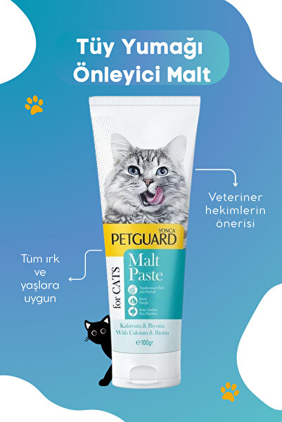 Petguard Kedi Tüy Yumağı Önleyici Malt Paste Kalsiyum&Biotin Anti-Hairball Ko...