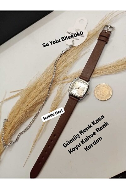 Brality ساعة يد نسائية طراز ريترو عتيق... بمينا أبيض - هيكل فضي اللون، (جلد أ...