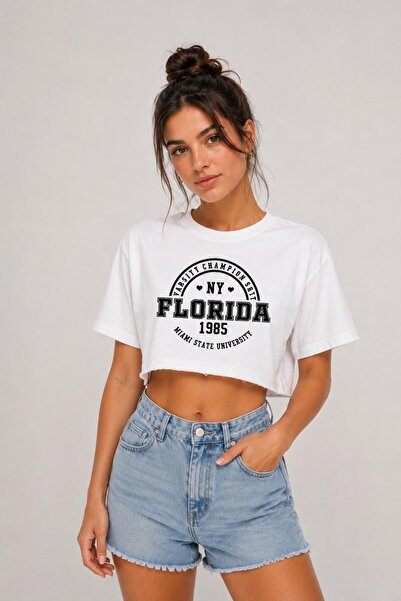 Lizbon Style Tricou cu croială lejeră pentru femei, cu imprimeu Florida - Alb