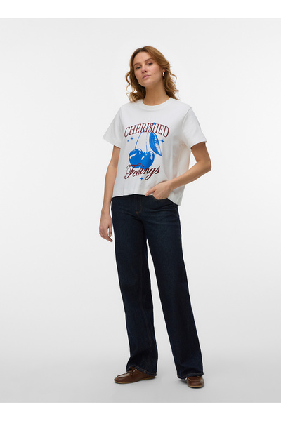 Vero Moda Beyaz Kadın Baskılı T-Shirt VMYMA METTE SS TOP BOX JRS