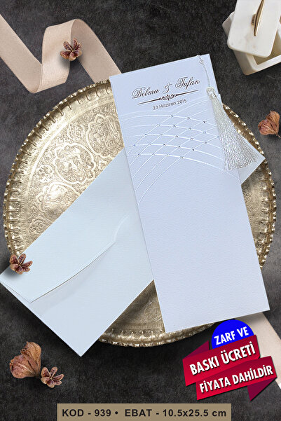 Cem Davetiye Düğün Nişan Nikah Kına Davetiyesi 939 (100 ADET) Baskı Dahil
