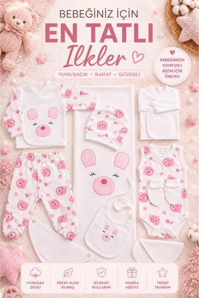 Babush Newborn 10-Piece Full Hospital Discharge Set Teddy Bear Patterned