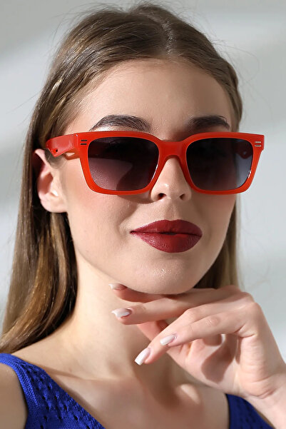Lozzo Women's Accessory Square Red Dark Color Glass Uv400 Sunglasses 23002-1 ...