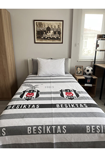 Taraftar Orijinal Lisanslı Beşiktaş Arma Tek Kişilik Pike (150x200 cm) - Kara...