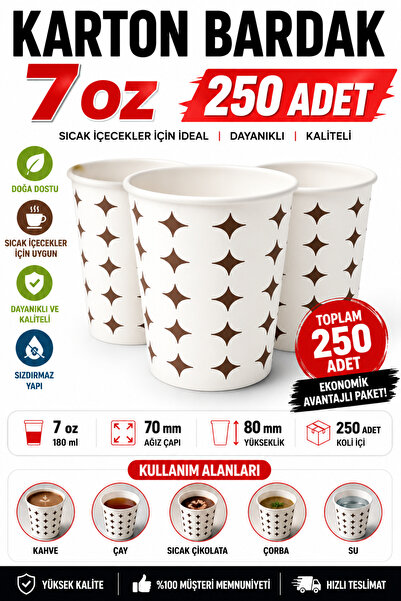 Kullanatsepetim 7oz Karton Bardak 250 Adet 1.kalite Akıtmaz Sızdırmaz