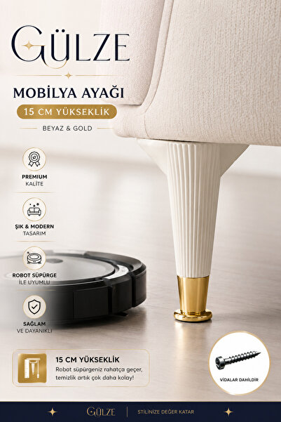 GÜLZE (15 cm) Gold Pabuçlu -Nefes Model- Mobilya Ayağı (Mobilya Ayağı, Dolap,...
